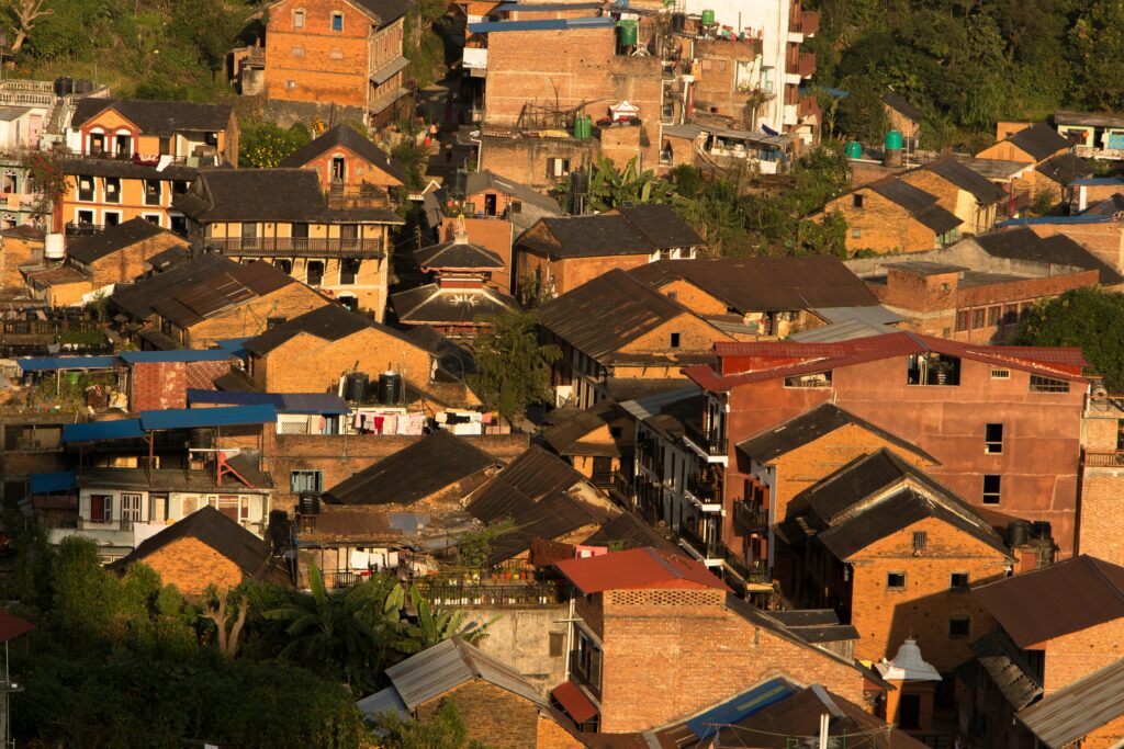 Vue du ciel des maisons à Badipur.
