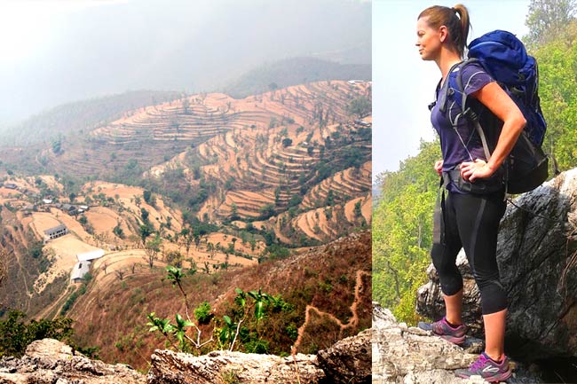 Montage photo : l'une est la vue des montages, et l'autre de Gwen, notre conseillère voyage Asie.